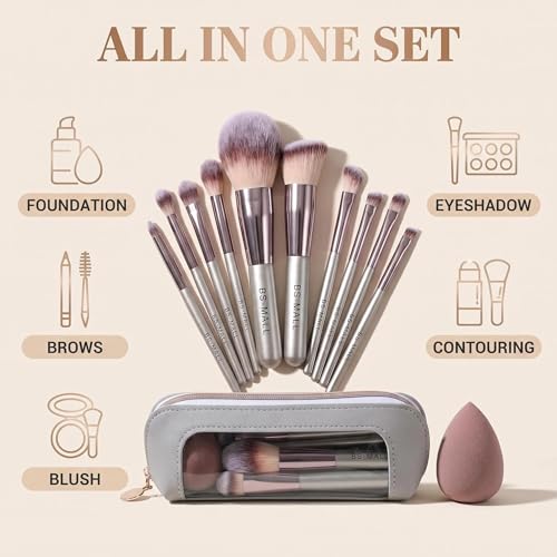 14-Piece Makeup Brush Set with Leather Travel Case