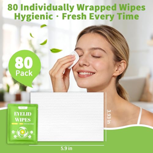 Tea Tree Oil Eyelid Wipes - 80 Individually Wrapped Cleansing Pads