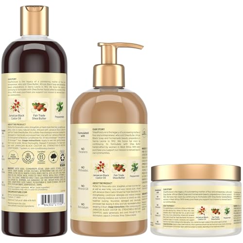 SheaMoisture Jamaican Black Castor Oil Strengthen & Restore Hair Repair Shampoo, Conditioner + Leave-In Conditioner