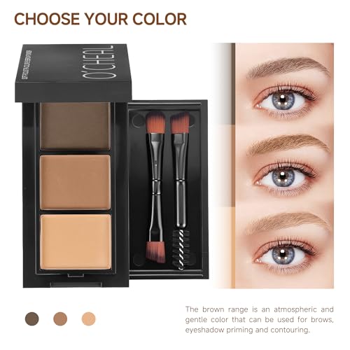 CCbeauty 3-Color Eyebrow Powder Kit with Stencils & Tools