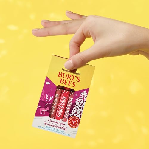 Burt's Bees Shimmer Lip Tint Stocking Stuffers Set, Tinted Lip Balm, Moisturizing for All Day Hydration with Natural Glowy Pigmented Finish & Buildable Color, Kissable Color, Warm Collection (3-Pack)