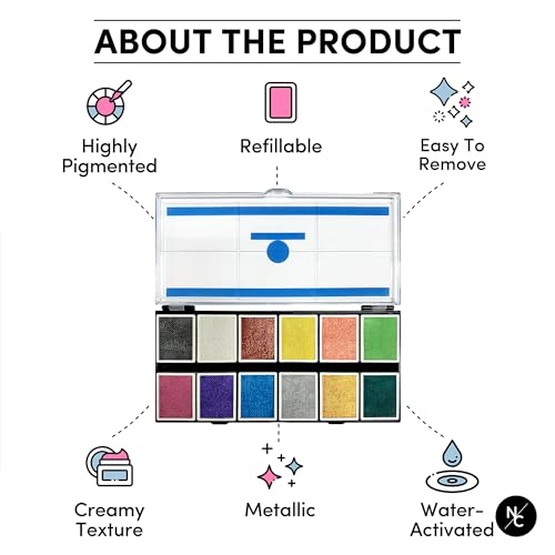 Narrative Cosmetics Metallic 12-Color Palette - Luxurious Water-Activated Makeup for Face & Body - Shimmering Shades for SFX, Cosplay, Theater, Film & TV Makeup Artists