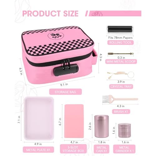 ANZOME Large Smell Proof Storage Bag, Lockable Travel Organizer Case with 3-Digit Combination Lock, Activated Charcoal Odor Control, Waterproof Zipper Pouch with 7 Accessories, Pink