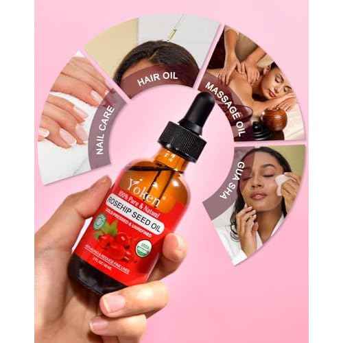 Organic Rosehip Seed Oil for Face,100 USDA Pure Rosehip Oils for Skin,Scars,Hair & Nails.2 fl Oz Cold Pressed Rose HIPS Oils for Skin Care, Anti-Aging, Scar Treatment, GUA SHA Massage Carrier Oil