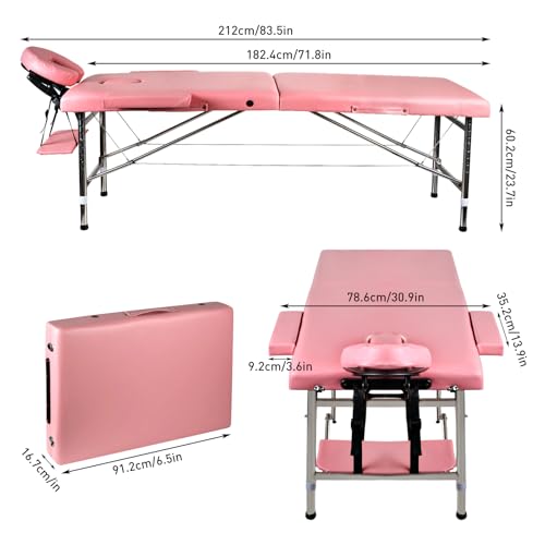 Portable Massage Table 24" Wide Adjustable Folding Bed Pink