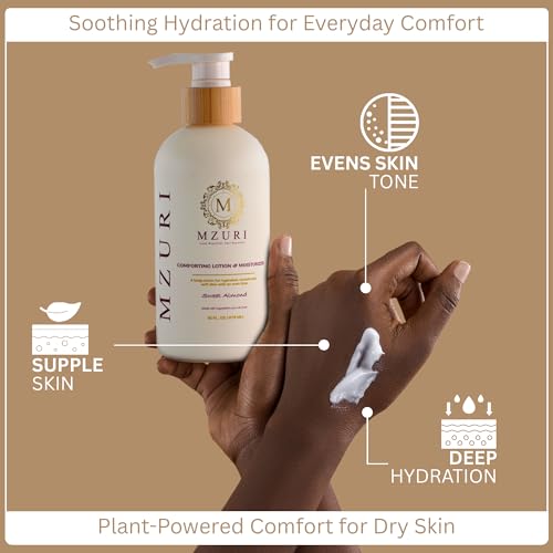 MZURI Body Lotion & Moisturizer ? Sweet Almond Oil | Lightweight, Fast-Absorbing Hydrating Body Lotion for Dry, Sensitive Skin | Paraben-Free Daily Body Care for Women & Men | 16 fl oz