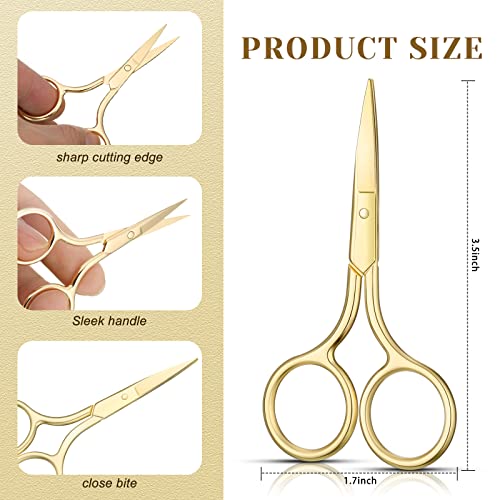 5 Pieces Small Straight Tip Nose Hair Scissor for Grooming, Stainless Steel Multi-Purpose Beauty Grooming Scissors for Facial Hair Removal and Hair Mustache Beard Eyebrows Ear Nose Trimming (Gold)