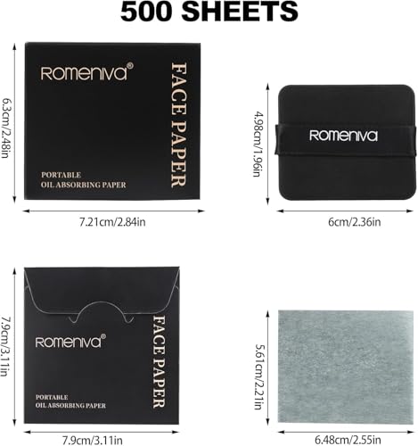 Oil Blotting Sheets for Face - 500 Sheets with Mirror & Puff