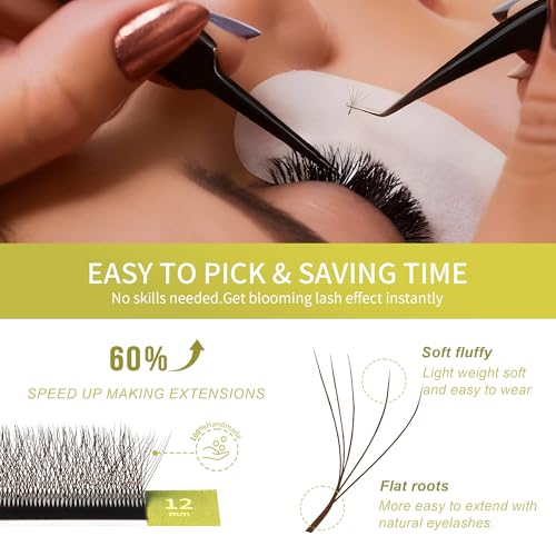 5D W Lash Extensions Premade Fans Soft Matte Brown 8-15mm