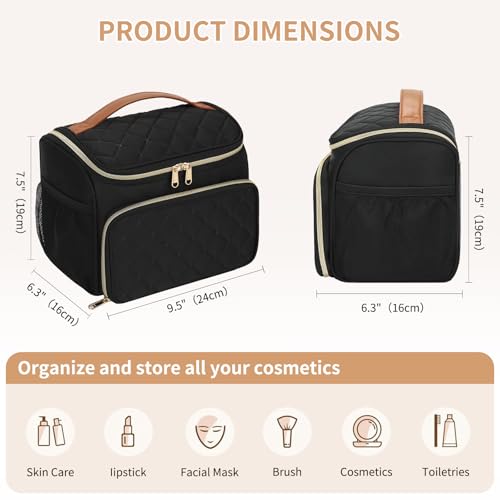 Large Makeup Bag with Organizer Compartments & Quilted Design