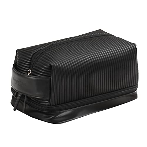 Makeup Bag, Large Double Layer Waterproof Travel Bag with Handle and Brush Compartment for Women (Black)