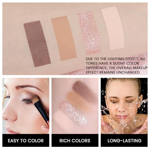 evpct Nude Eyeshadow Quad Palette - Matte, Metallic & Glitter 4-Color Eye Shadow