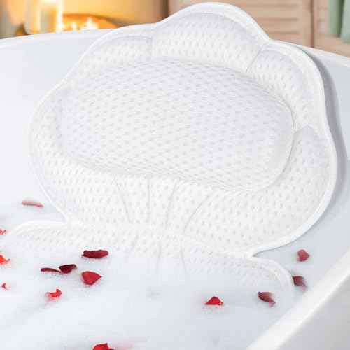 Bath Pillows for Tub, Afitton Luxury Bath Pillow Bathtub Pillow Headrest Neck and Back Support - with 4D Air Mesh Fabric & 6 Powerful Suction Cups, Ergonomic Bath Accessories Spa Gifts for Women Men