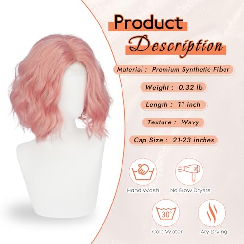 Haloo Pink Bob Wig for Women - Short Soft Wavy Lace Front 11 Inch
