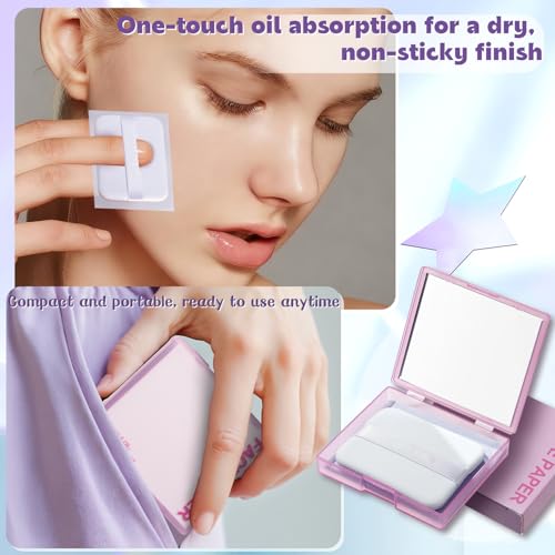 Oil Blotting Papers for Face with Mirror & Puff - 100 Sheets Shine Control