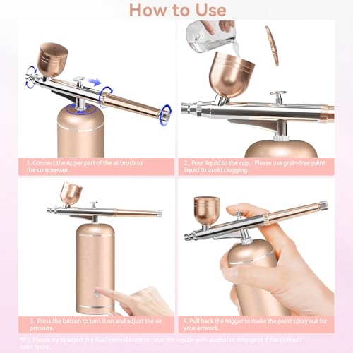 Cordless Airbrush Kit with Compressor – 0.3mm Nozzle, Rechargeable