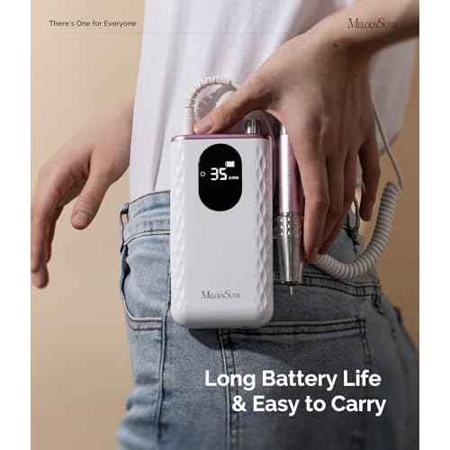 MelodySusie Professional Clip-On High-Efficiency Cordless Nail Drill,MM400D 35000RPM Rechargeable E-File with Gem-Cut Design and Lightweight Handpiece for All Manicure Shaping, Gel Removal & Salon Use