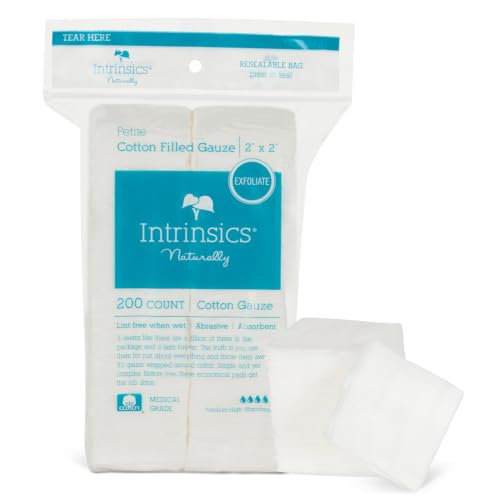 Intrinsics Cotton Gauze Face Pads 200 Count for Gentle Exfoliation & Skin Care