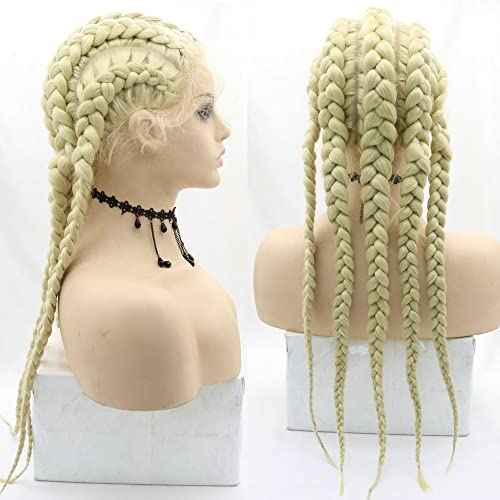 613# Blonde 5 Twisted Synthetic Braided Wig 100% Hand Lace Front Braided Wigs with Baby Hair for Women Heat Resistant Lightweight Synthetic Twisted Braids Wig 26''