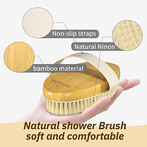 Metene Dry Brushing Body Brush with Soft and Stiff Natural Bristles, Body Exfoliating/Massage Scrub Brush for Cellulite and Lymphatic, Improve Your Circulation, 2 Pack