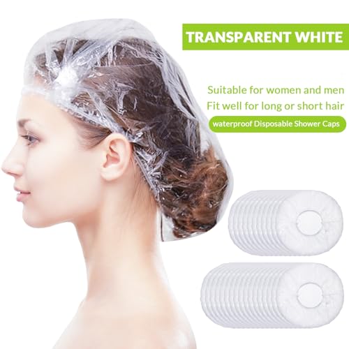 Retisee 500 Pcs Disposable Shower Caps Bulk 18.2 Plastic Clear Hair Caps Elastic Large Thick Waterproof Bath Covers for Women Hair Care Cleaning Supplies Spa Hotel Salon Home Travel Accessories