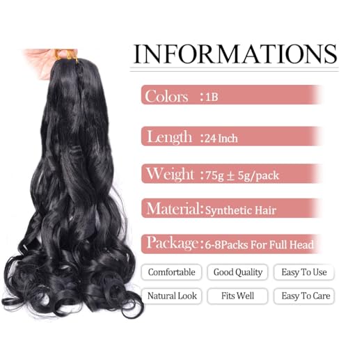 French Curly Braiding Hair 24 Inch #1B Black 8 Pack