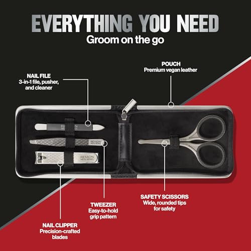 Men's Grooming Kit - 5-Piece Stainless Steel Tools with Travel Case