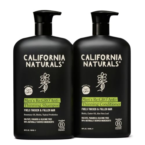 California Naturals Re:GRO Anti-Thinning Shampoo & Conditioner Set for Men, Biotin & Caffeine, Sulfate-Free, 20 oz