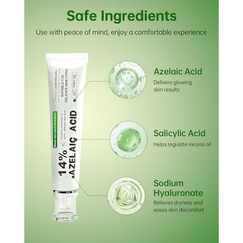Azelaic Acid Cream for Face: Redness-Soothing Azelaic Acid Facial Cream for Uneven Tone, Blemish-Prone Skin, Pore Care and Skin Clarity Support, 1 oz