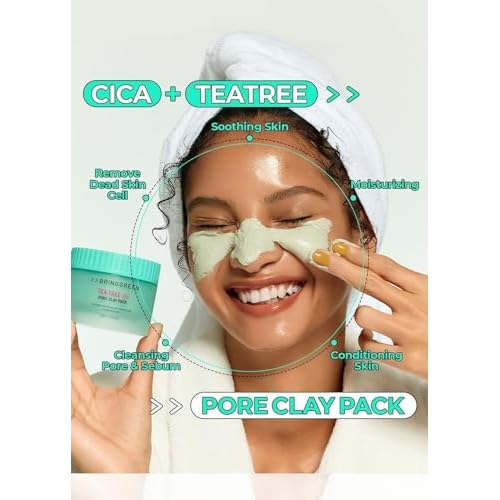 BRING GREEN Tea Tree Cica Pore Clay Pack | Vegan Deep Pore Cleansing Clay Mask, for Pore Purifying, Contains Cica & Tea tree for Soothing & Relieving Stressed Skin 4.23 oz.
