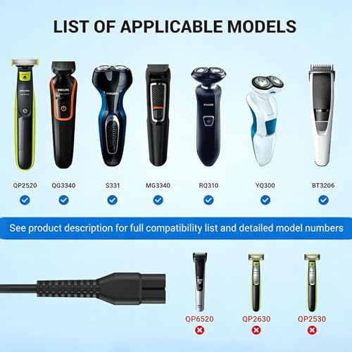 4.3V Charger Compatible with Philips Norelco One Blade Old Model A00390 QP2520 MG3740 QP2521 QP2522 QP2515 MG5700 MG3720 Electric Shaver Replacement Power Cord