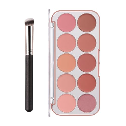 10-Color Blush Palette with Brush – Matte Powder Makeup