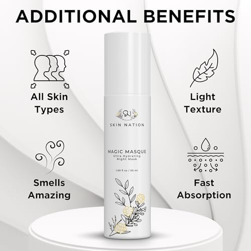 Skin Nation Magic Masque, Hydrating Night Mask with Hyaluronic Acid & Botanicals, Plant-Based Overnight Mask for Dry Skin, Smooth Texture & Radiant Glow, 1.69 fl oz