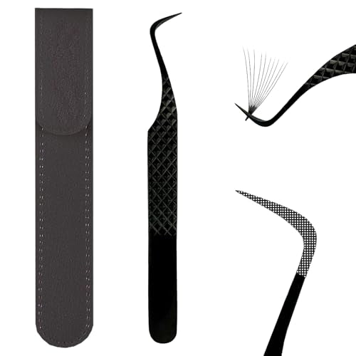 Lash Tweezers For Eyelash Extensions Fiber Tip Lash Tweezer Precision Professional Craft Tweezer, Japanese Steel (Black S-Curved Tweezer)