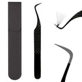 Lash Tweezers For Eyelash Extensions Fiber Tip Lash Tweezer Precision Professional Craft Tweezer, Japanese Steel (Black S-Curved Tweezer)