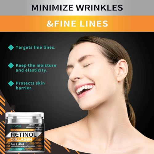 Retinol Cream for Face with Hyaluronic Acid, Moisturizer Anti Aging Collagen Cream for Women and Men, Reduce Wrinkles, Fine Lines, Day and Night,1.7 Fl Oz