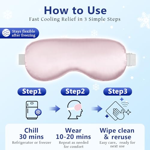 Cooling Gel Eye Mask for Sleep & Migraine Relief, Reusable Silk & Cold Compress for Eyes, Puffiness & Dark Circles, 2 Pack