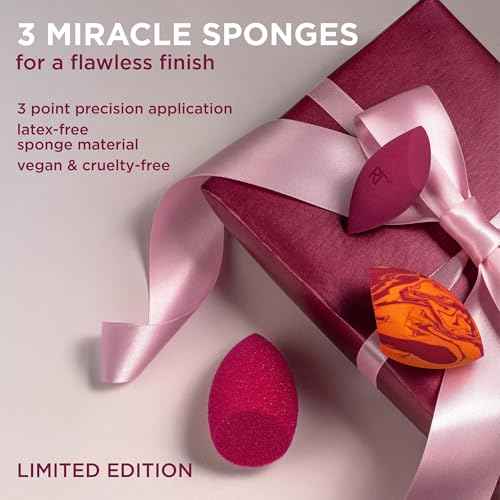 Real Techniques Makeup Sponge Superstars Gift Set, 3 Piece Holiday Set with Travel Case, Blending Sponges for Foundation, Concealer & Powder, Christmas Gift, Cruelty-Free & Vegan