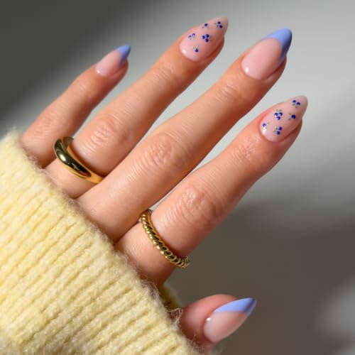 Glamnetic Short Almond Press On Nails - Bluebelle Variant, 30 Pc Full Kit, Glossy Fake Nails