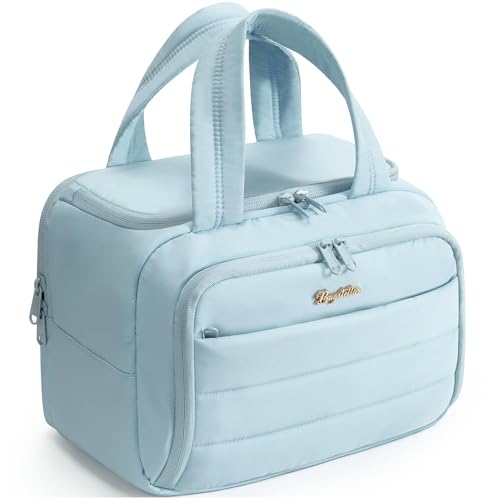 Bagstellar Light Blue Travel Toiletry Bag for Women, Large Waterproof Makeup Organizer