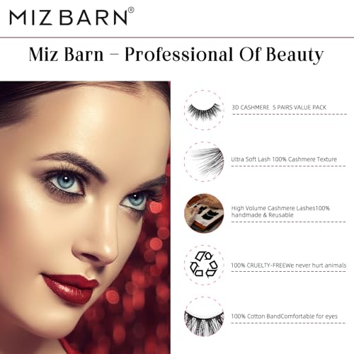 Miz Barn Products 3D Cashmere Crossed Dramatic Fluffy Wispy Handmade Reusable False Eyelashes Volume Soft Strip Lashes Multipack 5 Pairs Multi-layered Effect Eyelashes (CH403)