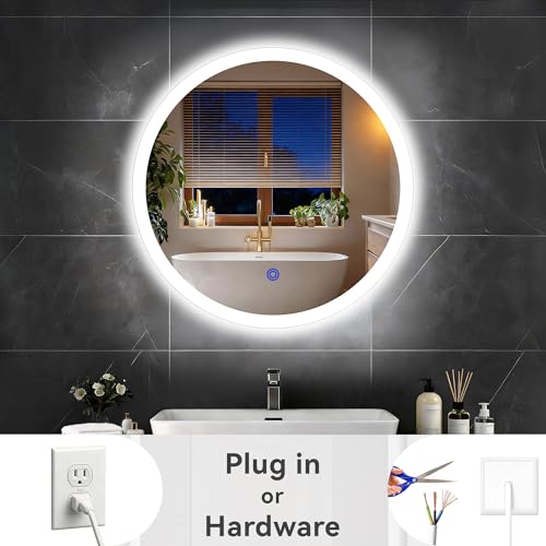Aurogsky 20” x 20” LED Bathroom Smart Mirror, Round Backlit Vanity with Three Color Temperatures & Memory Function