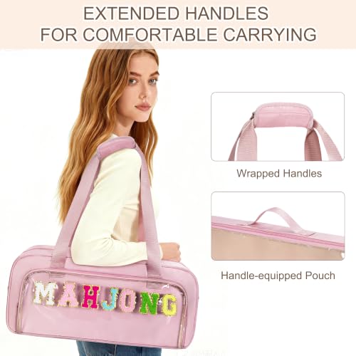 Pink Mahjong Bag Set - 3 Piece Clear American Tile & Rack Storage Bags for Mahjong Enthusiasts