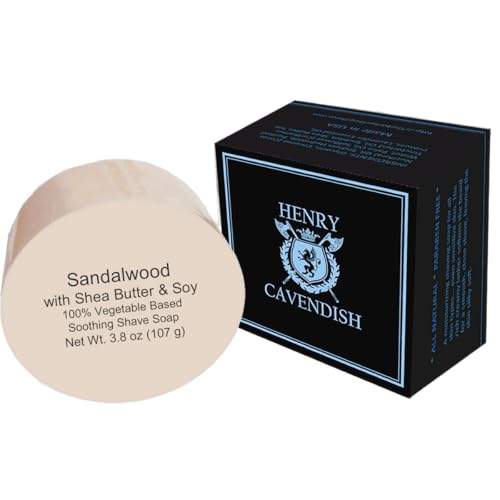 Henry Cavendish Sandalwood Shave Soap for Men & Women - Premium Quality, All Natural, moisturizing Shaving Puck made with Shea Butter & Coconut Oil for a Smooth Comfortable Shave. 4 Oz Puck Refill