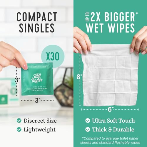 Stall Mates Flushable Wipes - 30 Travel Singles, Unscented