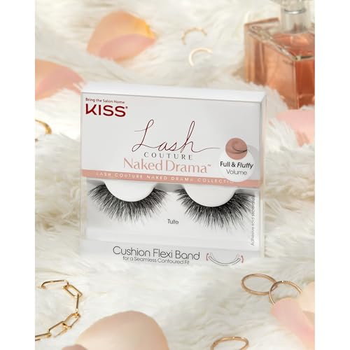 KISS Lash Couture Naked Drama Collection False Eyelashes with Cushion Flexi Band, Full & Fluffy Volume, Easy to Apply, Reusable Lash Clusters, Style 'Tulle', 10 mm, 1 Pair Fake Eyelashes