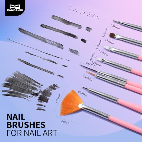 Fandamei Nail Art Tool Set - 15 Brushes, 5 Dotting Pens & Press-On Stands