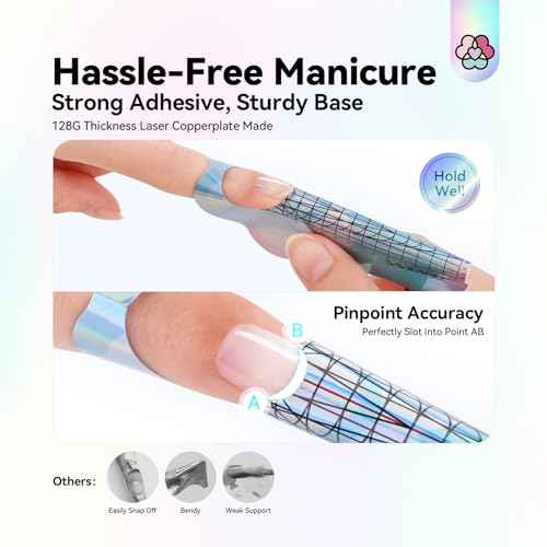 Saviland Long Length Reusable Nail Forms: Super Sticky Duable Poly Gel Nail Forms Sturdy Nail Extension Forms Paper Nail Forms Self-adhesive Nail Model Stencils for Acrylic Nails Builder Nail Gel