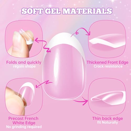 Kids Press On Nails French Tip - 130 Pcs Almond Short