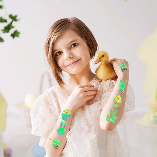 Glow in the Dark Easter Temporary Tattoos for Kids - 12 Sheets